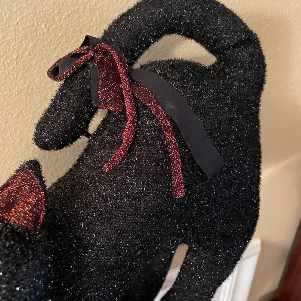 Vintage Black Cat Sparkling Green eyes Plush Free Standing Cat